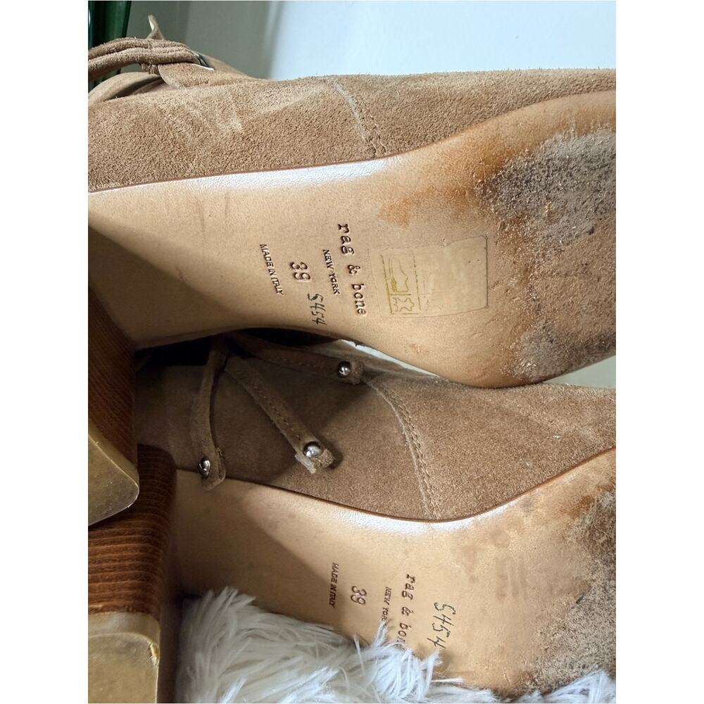 Rag & Bone Dalia II Suede Studded Tassel Tie Chunky Heel Bootie Camel Size 39 - Picture 10 of 10